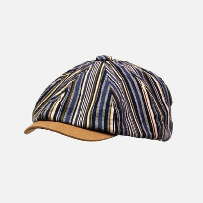 British Striped Reversible Newsboy Beret – Unisex Vintage Octagonal Flat Cap