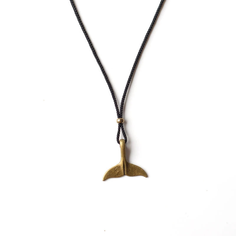 MD Original Vintage Style Bronze Whale Tail Handwoven Necklace Niche Black Simple Student Couple Gift