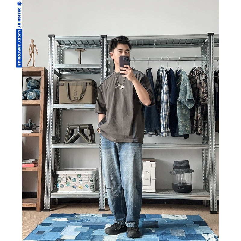 heavy wash mesh short-sleeved T-shirt