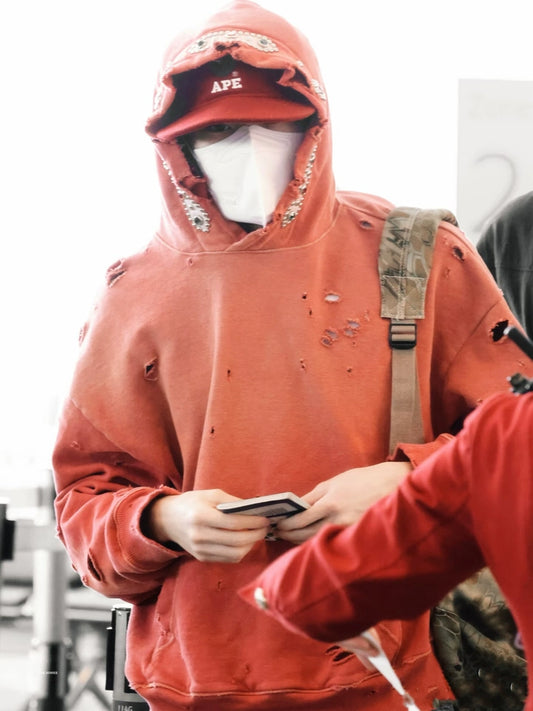 Kapital 25AW Bieber Same Hooded Sweatshirt - Japanese Batik Washed Destruction Gemstone Style