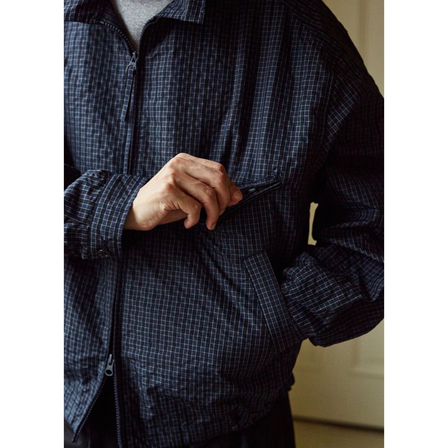 FW24 Vintage Harrington Jacquard Jacket - Yamalin Plaid Texture Memory Fabric Lapel Jacket