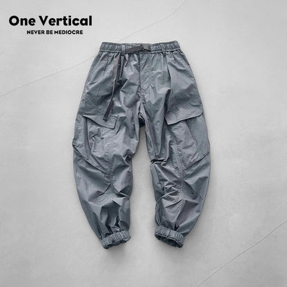 Japanese retro summer thin cargo pants loose wide-leg quick-drying multi-pocket dad pants men's legging casual pants