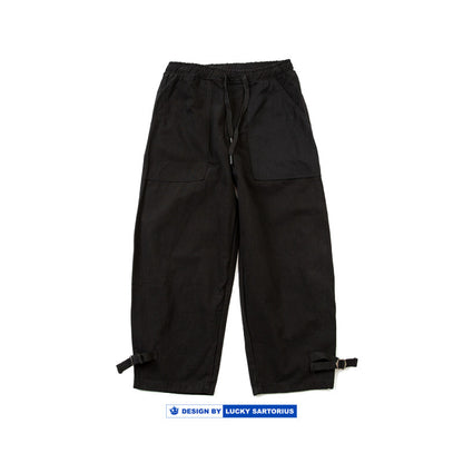 Japanese style men's clothing personality color block stitching elastic waist loose couple men and women slub cotton casual pants trend | Japanese vintage | yamalin clothes | Yamalinclothes