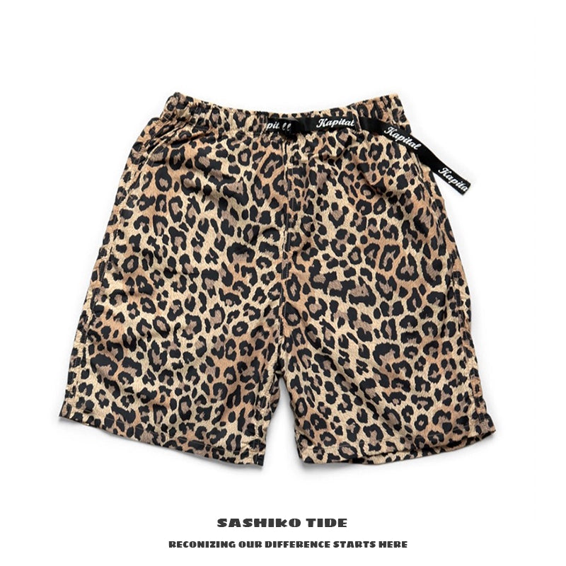 quick-drying leopard print Japanese nylon loose men's and women's casual shorts