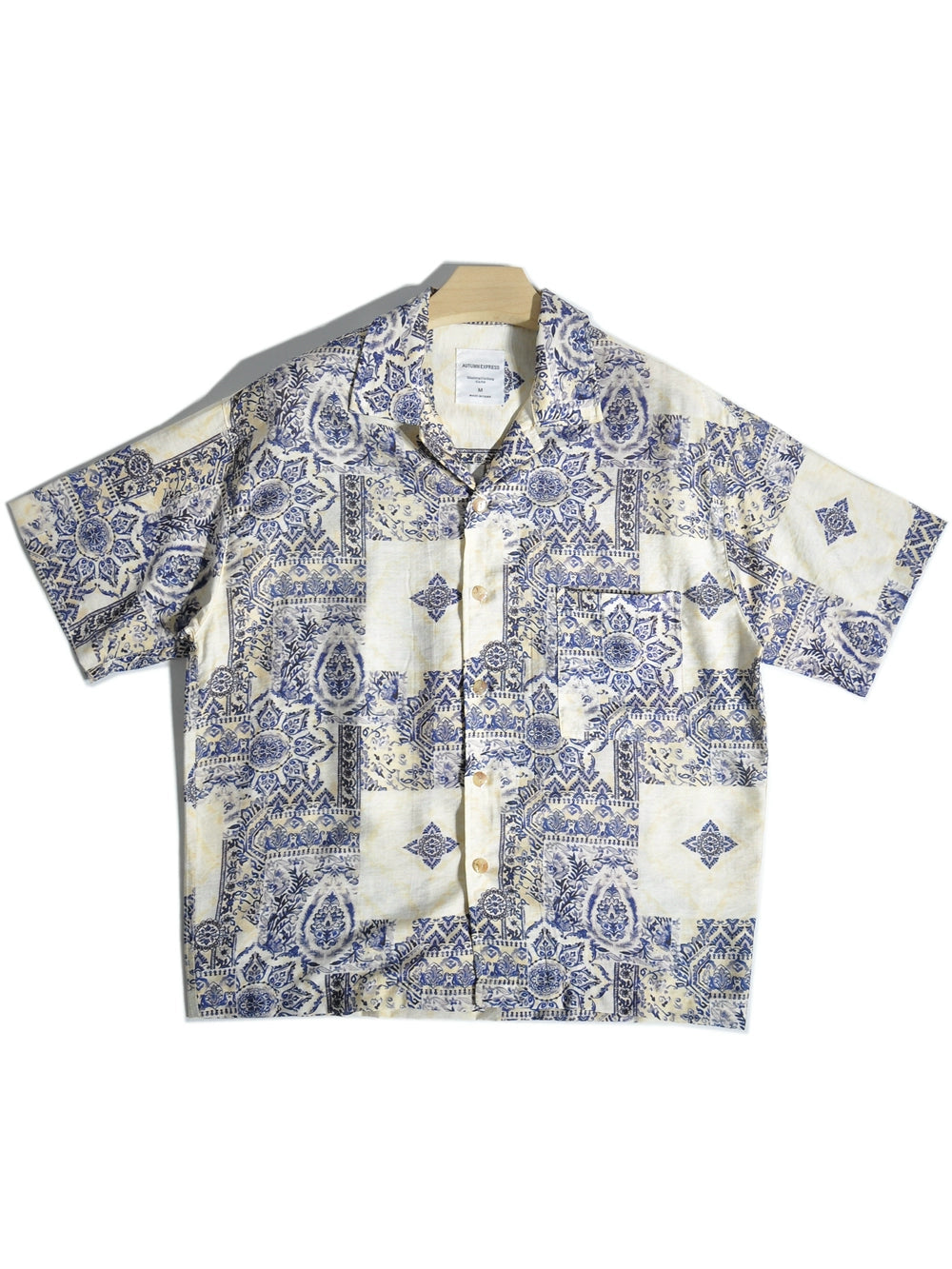 Baroque floral Cuban collar loose profile pendent Hong Kong style short-sleeved shirt