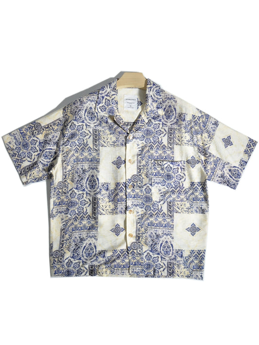 Baroque floral Cuban collar loose profile pendent Hong Kong style short-sleeved shirt