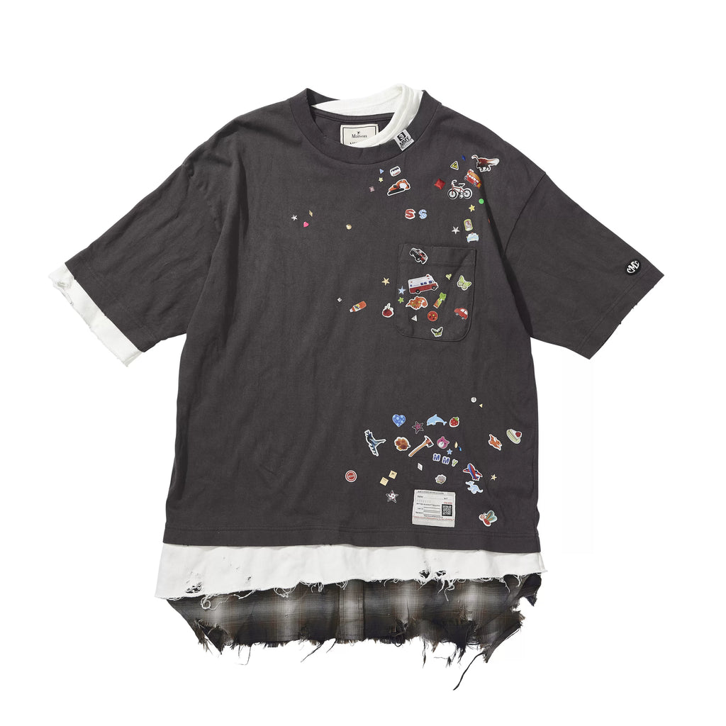 Japanese fun print fake three-piece splicing round collar short-sleeved T-shirt