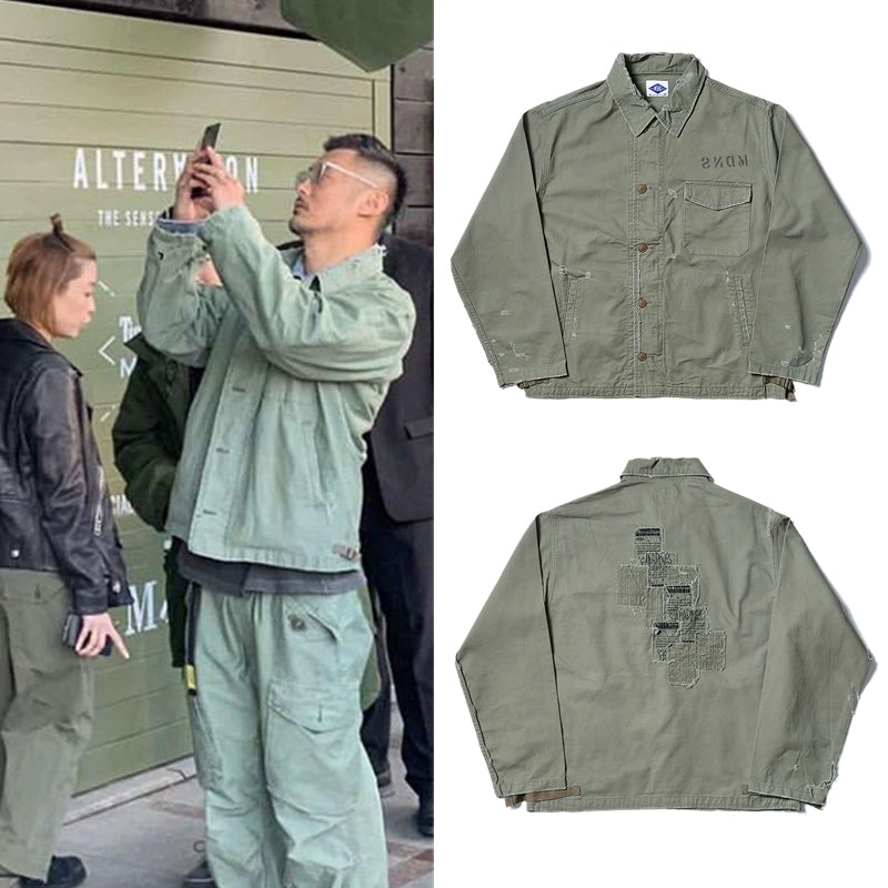 hole patch coat fashion brand washable harbor style tooling jacket