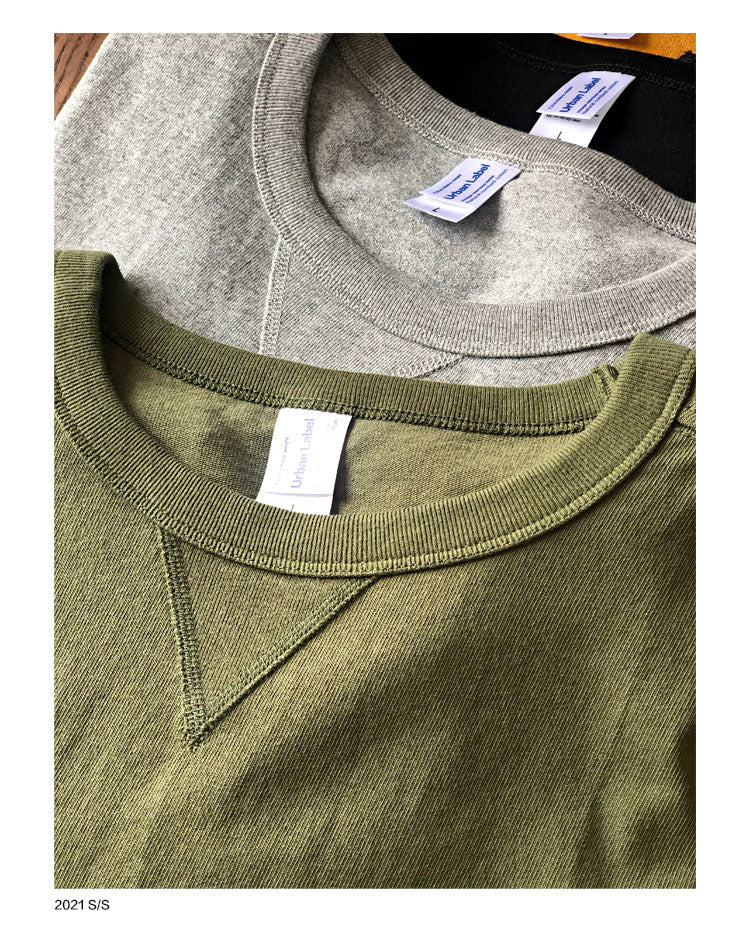 245g Khaki Thick Heavy Retro American Cotton Rugged Cotton Seamless Tube Weaving American Roll Collar Long Sleeve T-Shirt Men
