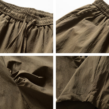 Japanese Pleated Wide-Leg Cargo Trousers – Oversized Unisex Elastic Waist Slacks