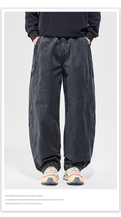 Washed Vintage Loose Tapered Pants – Men's Heavyweight Casual Trousers