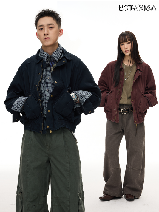 Vintage Lapel Cropped Cargo Jacket – Cleanfit Blue (Unisex)