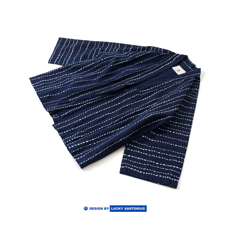 Japanese indigo drawing, striped three-quarter-sleeve kimono cardigan, jacket, men's summer thin loose casual sunscreen