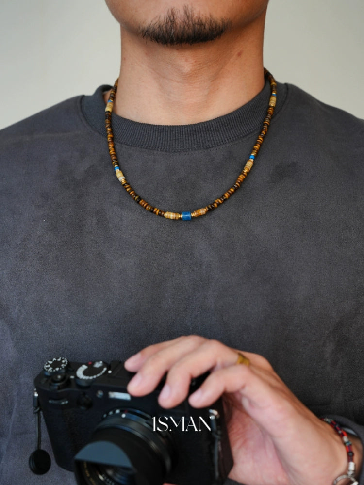 Original design retro niche tiger eye stone abacus bead necklace high-grade beaded natural stone