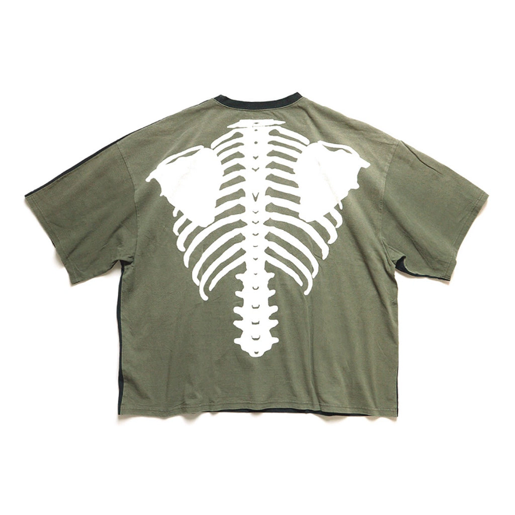 Japanese trend cotton loose stitching bone print short-sleeved T-shirt