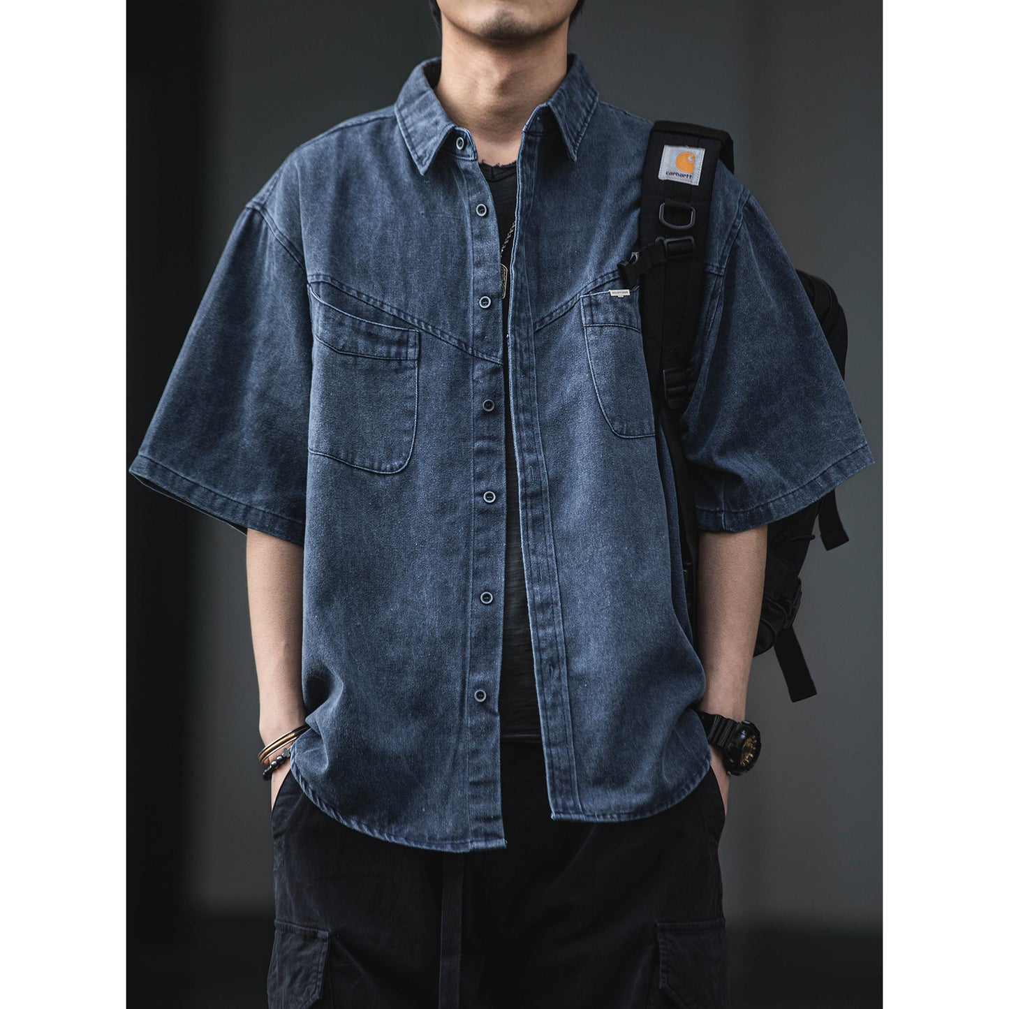 American Retro Washed Denim Short Sleeve Shirt – Loose Workwear Men’s Summer Top – Japanese vintage | yamalin clothes | Yamalinclothes