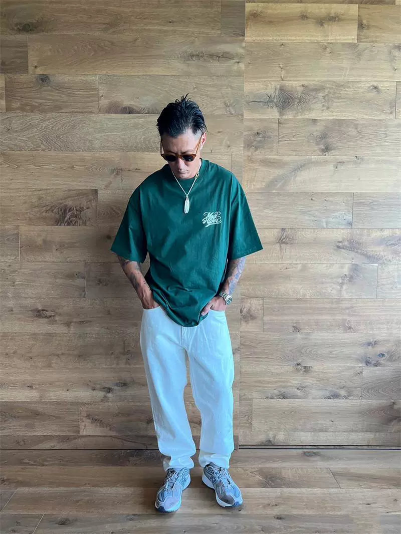 White jeans loose straight casual overalls