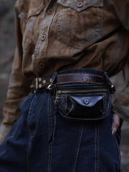 Salt & Pepper Canvas Leather Waist Bag – Handmade Unisex Fanny Pack