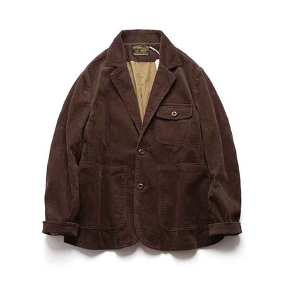 American Retro Amekaji Corduroy Safari Blazer - Casual Suit Jacket (Men)