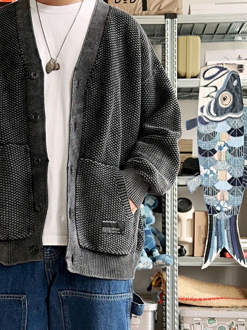 Japanese cotton batik, heavy wash, pineapple grain, loose silhouette, knitwear, sweater, cardigan, autumn and winter jacket, men's and women's