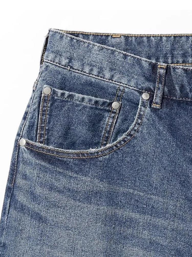 JAPAN Loose Retro Wash Distressed Tapered Denim Little Red String Loose Pants