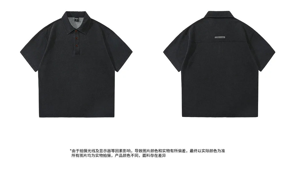 drape 250g terry knit polo shirt summer thin American lapel denim short sleeve T-shirt men