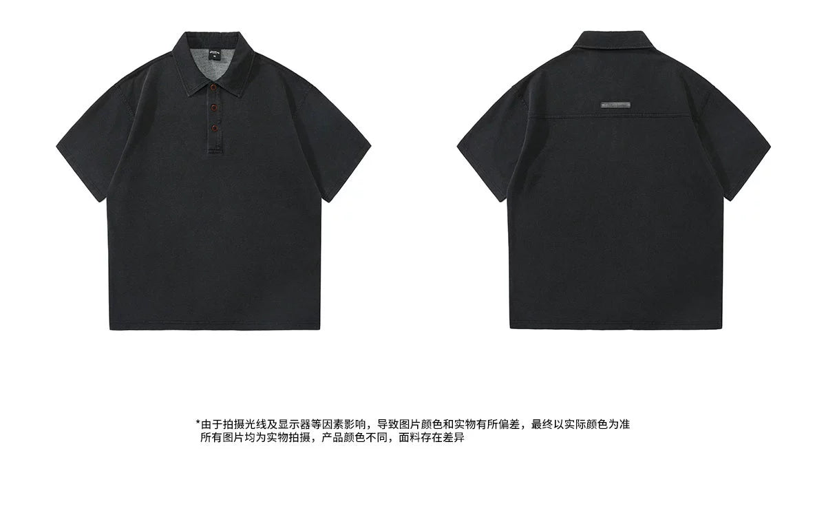 drape 250g terry knit polo shirt summer thin American lapel denim short sleeve T-shirt men