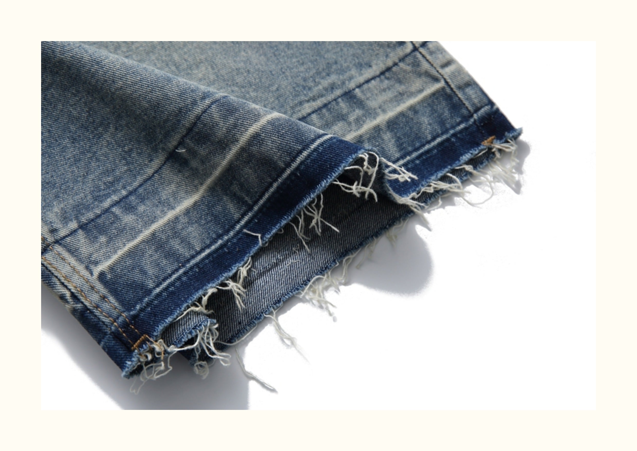 Splicing raw edges, washed, frayed white, distressed denim shorts, men's American trendy brand, summer loose casual shorts