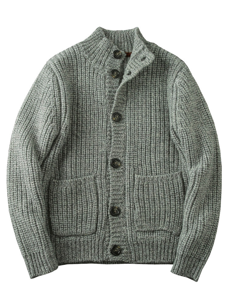 Wool Stand-Collar Knit Cardigan – Thickened Oversized Unisex