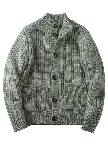 Wool Stand-Collar Knit Cardigan – Thickened Oversized Unisex