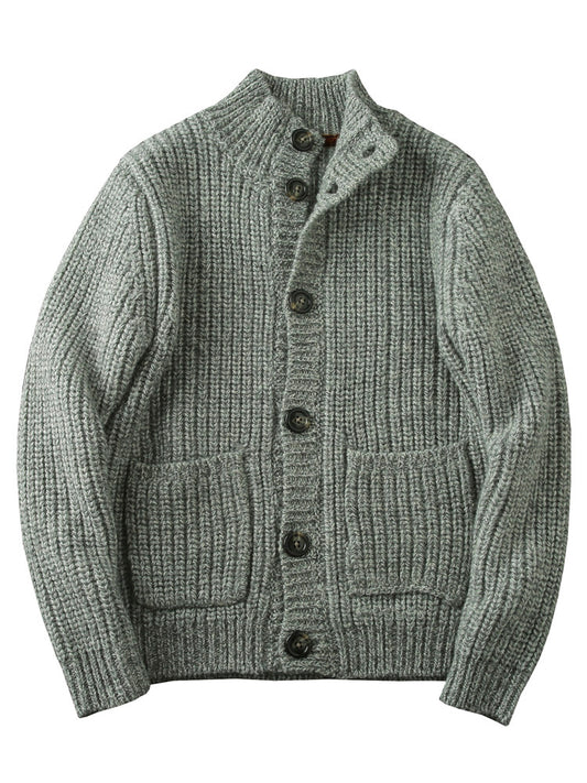 Wool Stand-Collar Knit Cardigan – Thickened Oversized Unisex