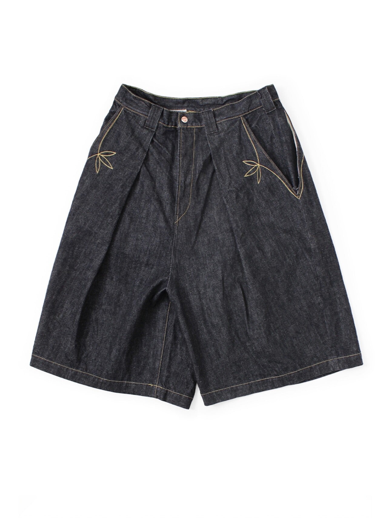 Japanese Denim Indigo Embroidery Four-Pocket Over-the-Knee Shorts - Loose Casual Streetwear for Men