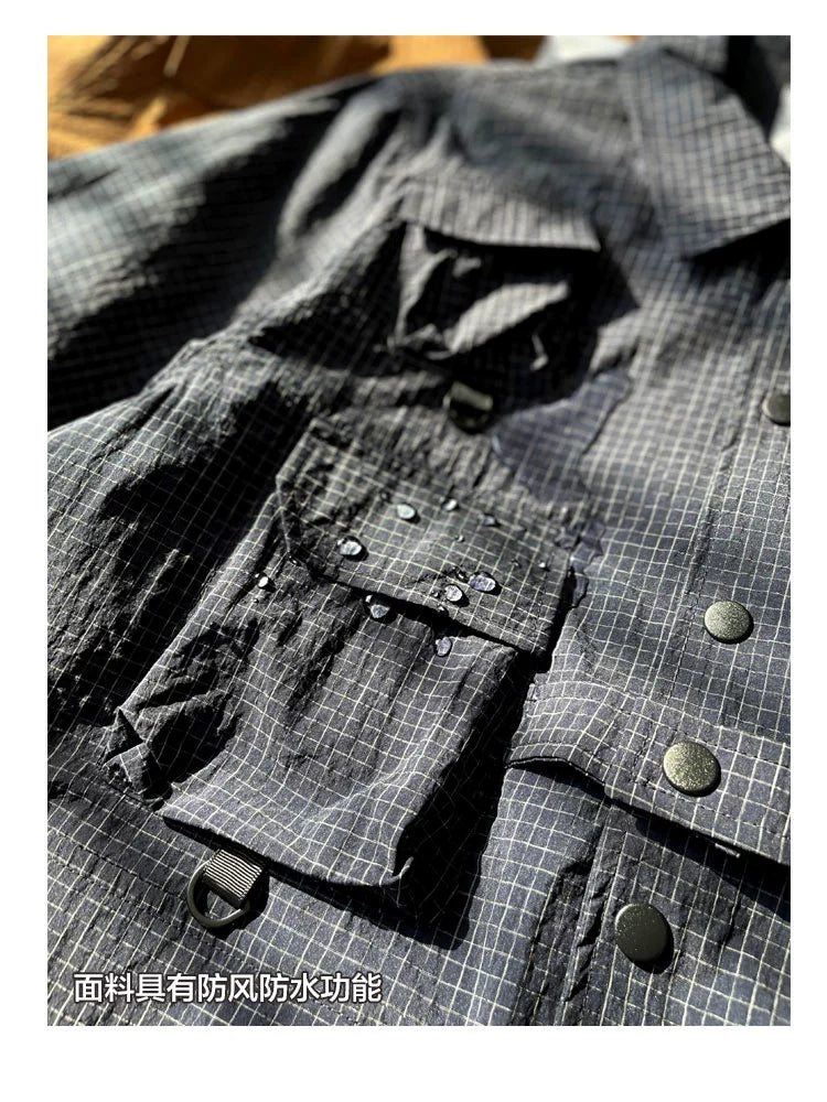 2023 SS spring summer houndstooth multifunctional waterproof windproof outdoor functional style shirt multi-pocket jacket men