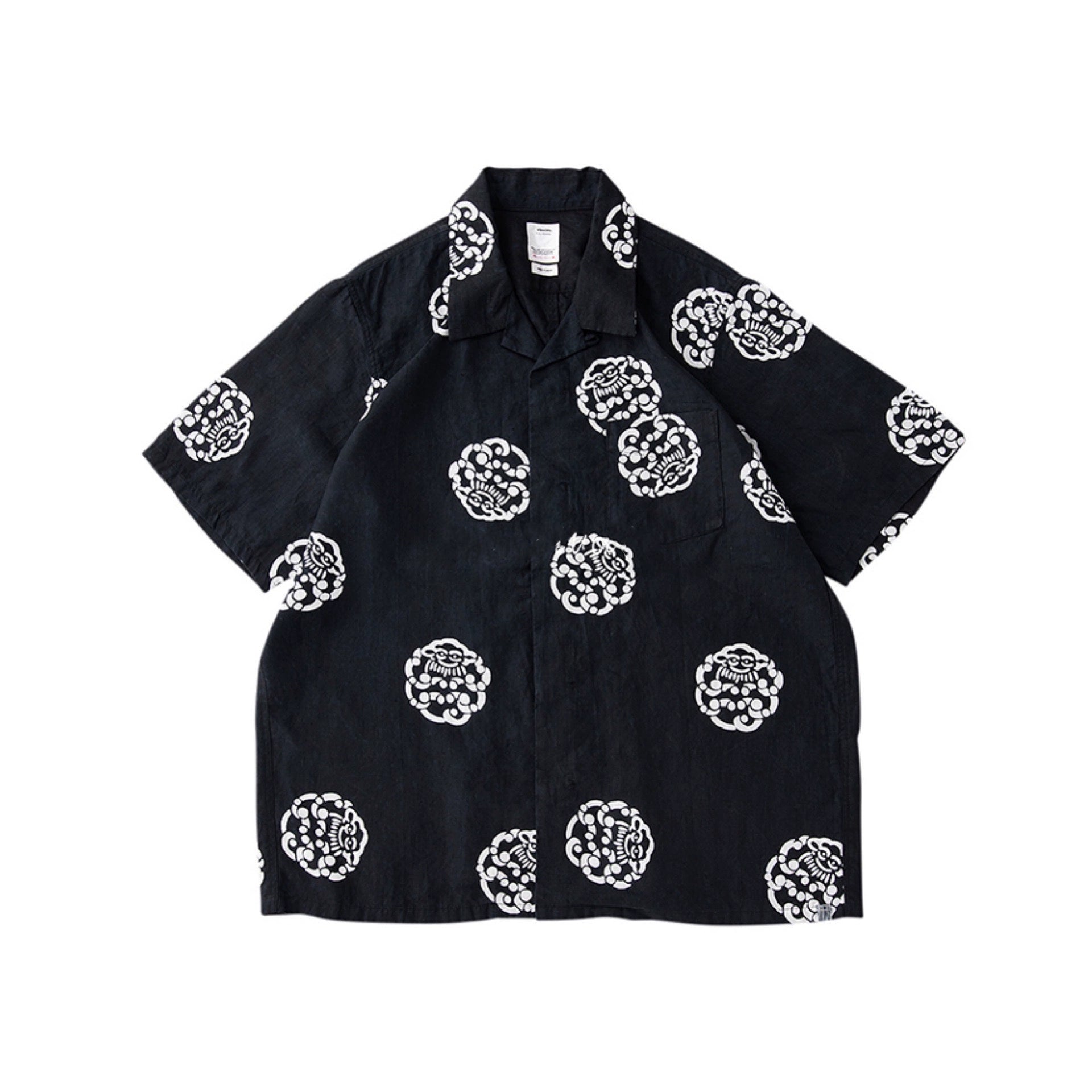 Nakamura limited Hawaiian clouds casual Japanese black and white linen short-sleeved shirt