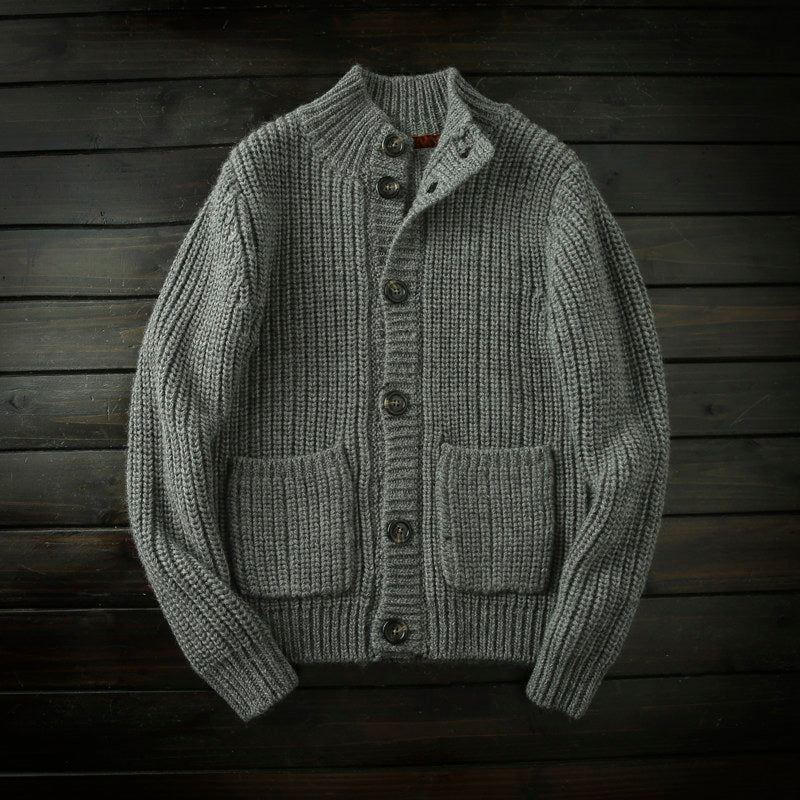 Wool Stand-Collar Knit Cardigan – Thickened Oversized Unisex