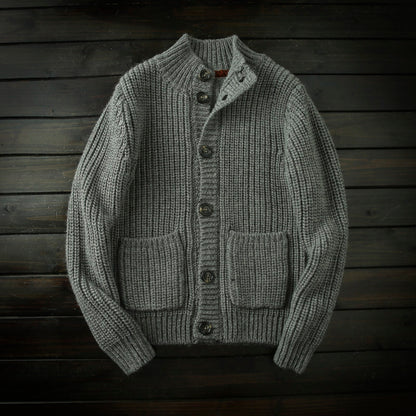 Wool Stand-Collar Knit Cardigan – Thickened Oversized Unisex