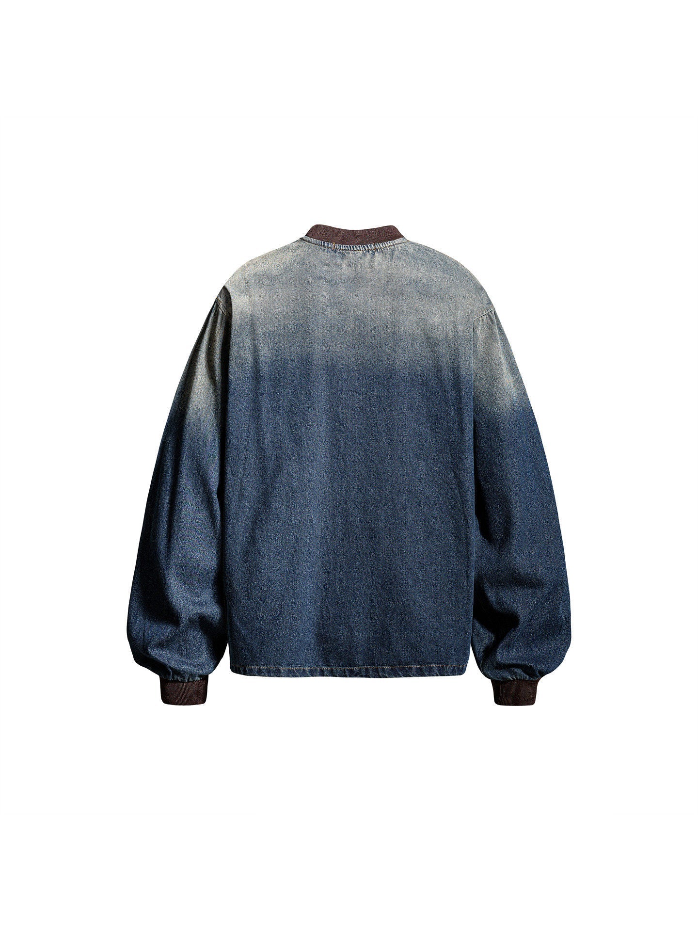 Washed Letter Print Denim Long Sleeve Sweatshirt – Loose Unisex American Vintage