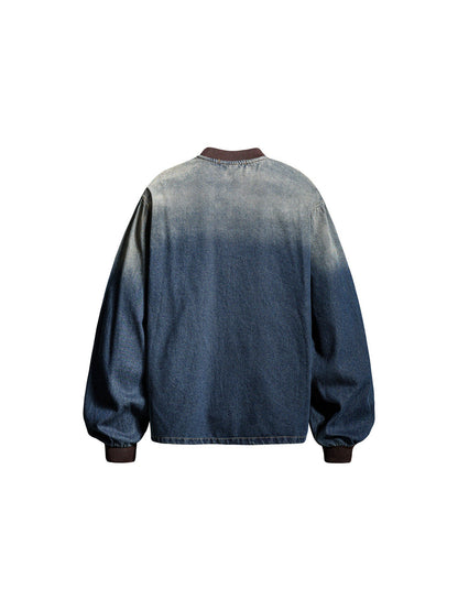 Washed Letter Print Denim Long Sleeve Sweatshirt – Loose Unisex American Vintage