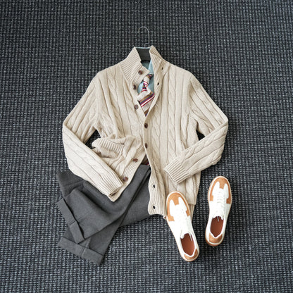Twist Knit Collar Jacket – Old Money Wool Blend Men