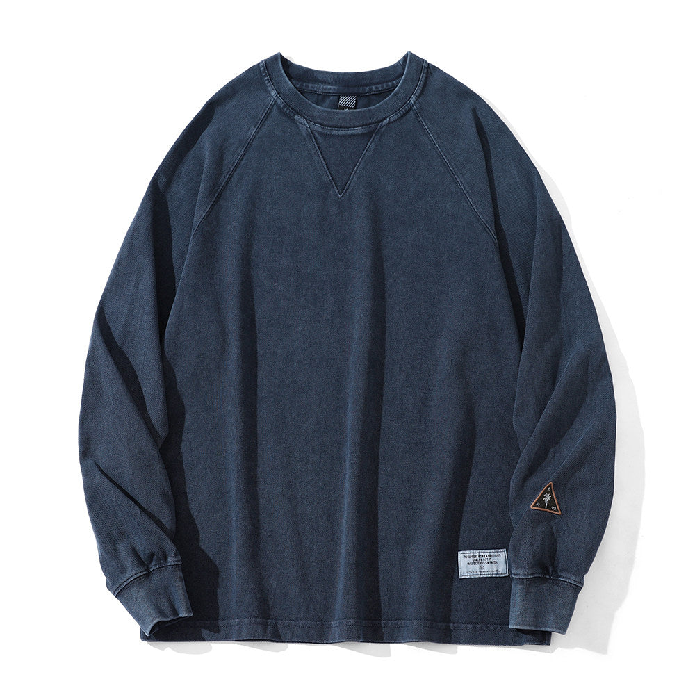 American Retro Heavyweight Washed Long Sleeve T-Shirt – Loose Pure Cotton Spring Autumn Top for Men – Japanese vintage | yamalin clothes | Yamalinclothes