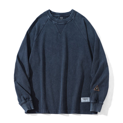 American Retro Heavyweight Washed Long Sleeve T-Shirt – Loose Pure Cotton Spring Autumn Top for Men – Japanese vintage | yamalin clothes | Yamalinclothes