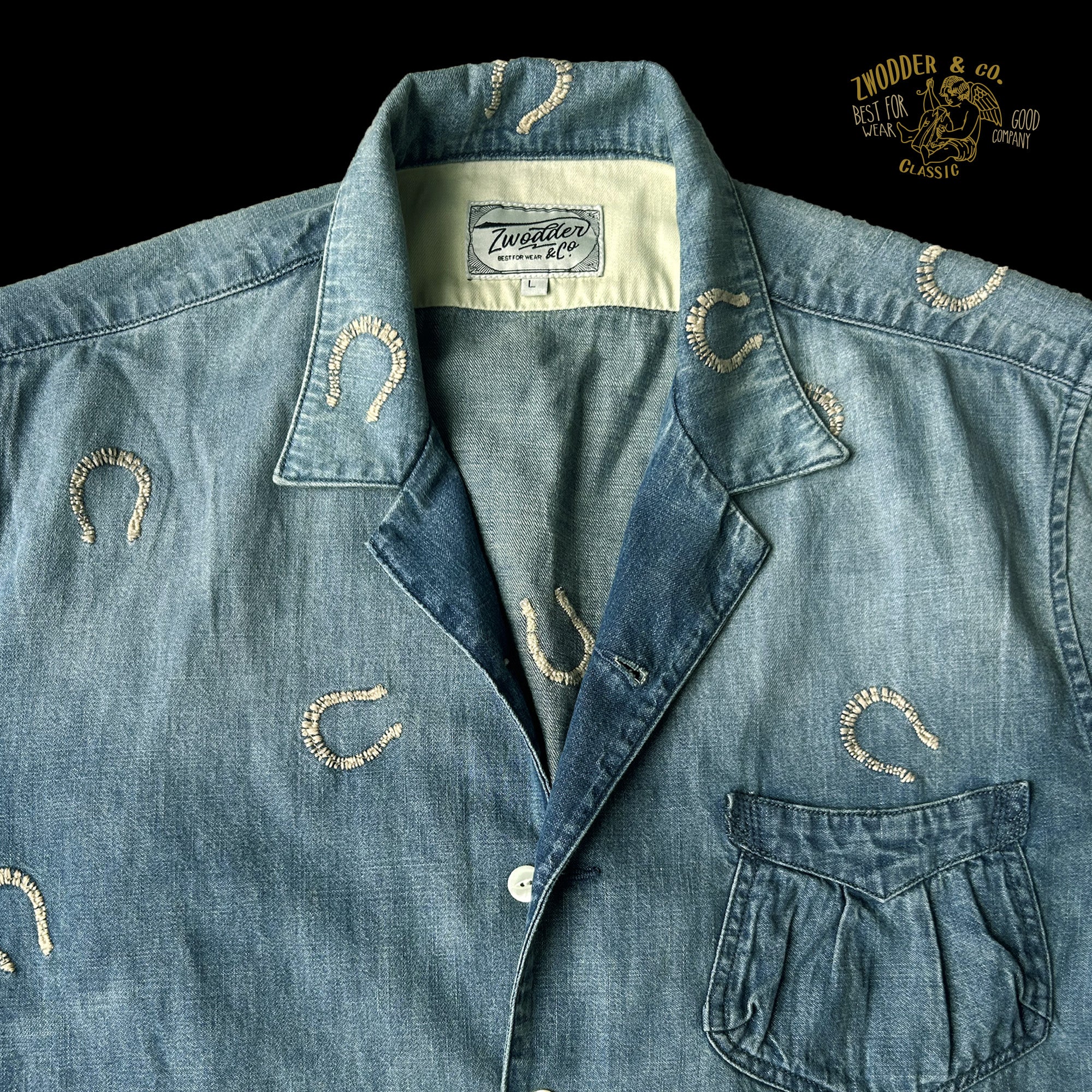 Western embroidered Cuban collar short-sleeved shirt summer retro American horseshoe old AMI khaki