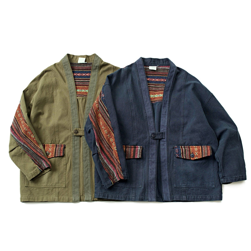 Japanese retro Aramco Kaji ethnic style spliced robe jacket for men and women loose distressed washed cargo jacket tide