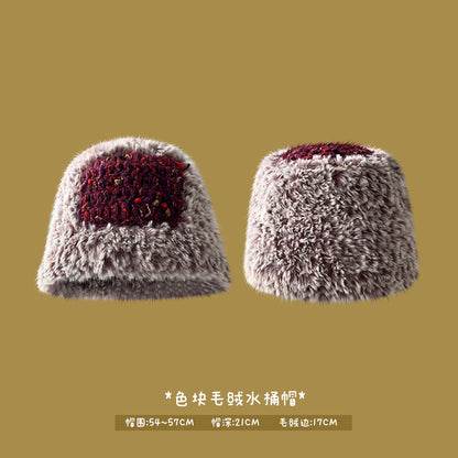Japanese designer joint retro knitted wool hat warm plush fisherman hat