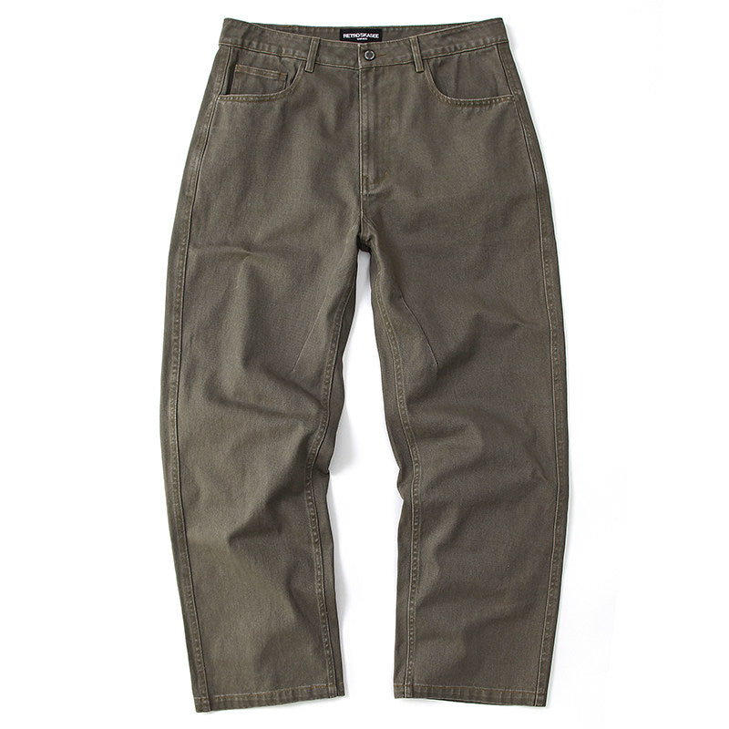 Japanese Vintage Distressed Cargo Pants Men – Pleated Bootcut Wide Leg Cotton Trousers