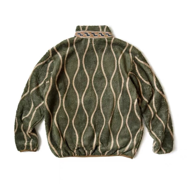 Japanese Tang grass fleece wavy stripe fleece zipper jacket