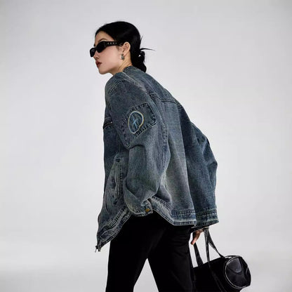 American Vintage Distressed Denim Jacket – Oversized Unisex Trucker Coat – Japanese vintage | yamalin clothes | Yamalinclothes