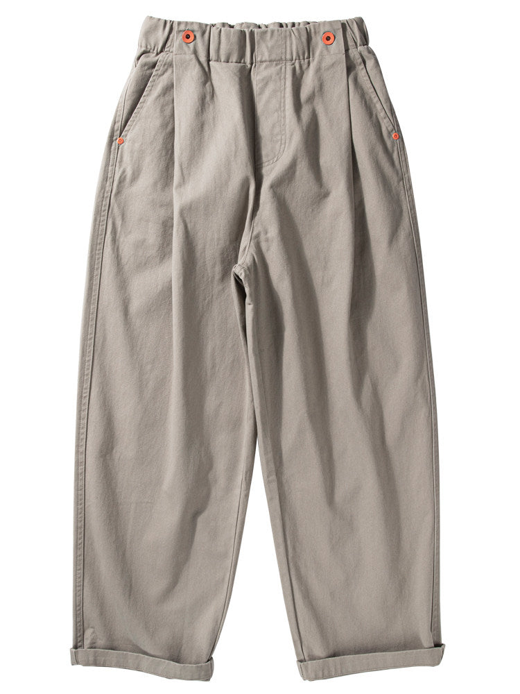 Wide-Leg Cotton Pants – Pleated Elastic Waist | Yamalinclothes | Vintage workwear outfit