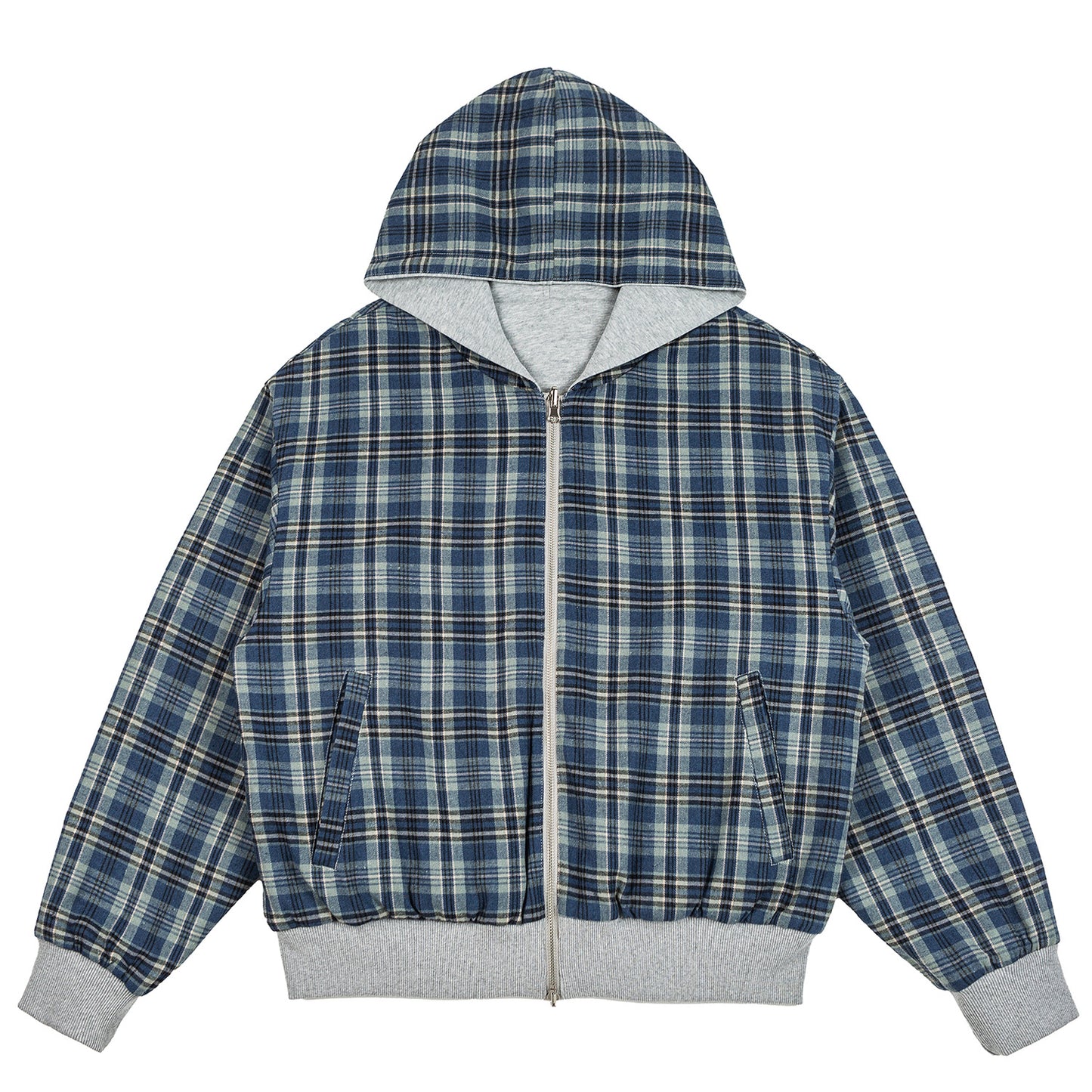 American Vintage Plaid Hooded Cardigan – Oversized Unisex Cotton Sweatshirt Jacket
