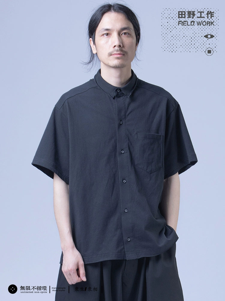 Original men's retro fringe lapel casual loose knit short sleeve shirt